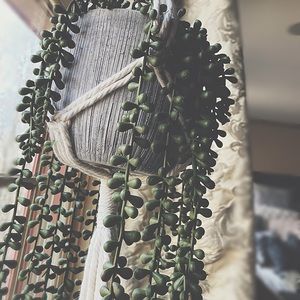 Handcrafted Macramé Succulent Hanger | Rustic Clay Pot & Faux Pearls